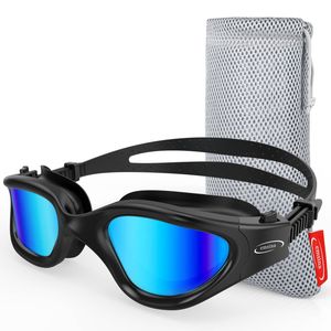 Emsina Swim Goggles, Polarized Swimming Goggles Anti-Fog for Adult Men Women(BlackblueLens)