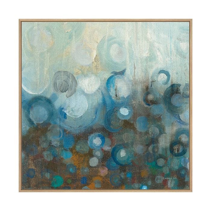 Artey | Blue and Bronze Dots VII - Framed Canvas - Natural Frame - 50 x 50cm