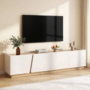 Homfurn 180cm Tv Unit – Storage Cabinet, Fits 70" Tv, White & Pine, Soft-close Hinges, Cable Management