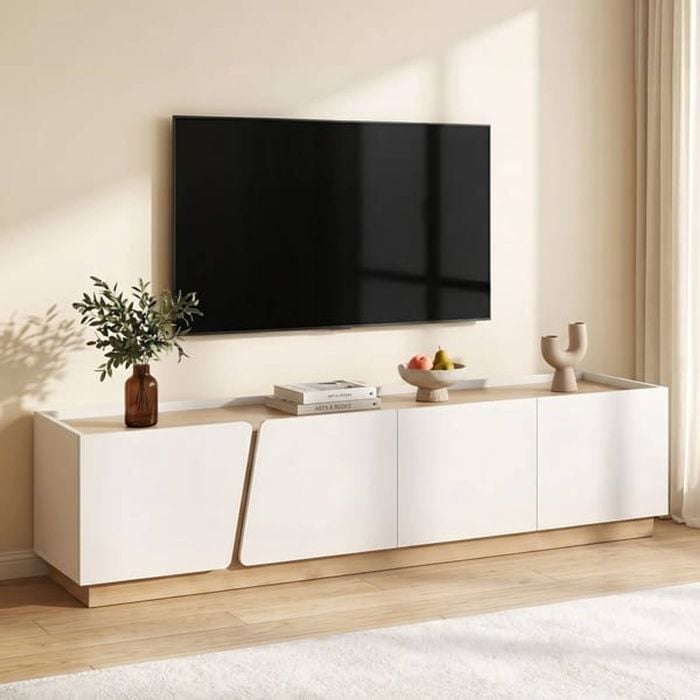 Homfurn 180cm Tv Unit – Storage Cabinet, Fits 70" Tv, White & Pine, Soft-close Hinges, Cable Management