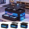 Advwin 4-in-1 LED Lift Top Coffee Table w/ Hidden Storage Compartment, Display Shelf & 2 Fabric Drawers Black