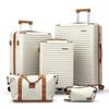Wanderlite 5pcs Luggage Suitcase Set Trolley Travel TSA Lightweight Hard Case White Brown