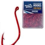 100 x Jarvis Walker Size 6/0 Suicide Octopus Hooks - Red Chemically Sharpened