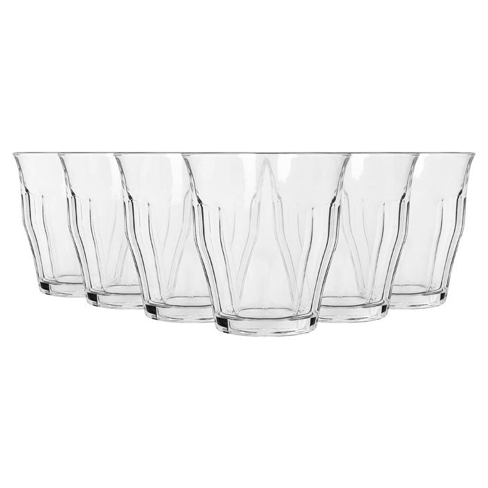 Argon Tableware 210ml Fluted Water Glasses - Set Of 6 - Ribbed Fluted Glassware Tumblers Set Durable Soda Lime Glass