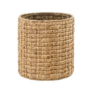 Beatrice Side Table Bedside Round Glass Top 41cm woven