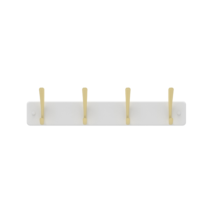 MODE 4 Brushed Brass Hooks on White Board Hat and Coat Rack