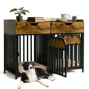 Advwin 2PCS Wooden Dog Cage Furniture Pet Kennel Puppy House Side Table Sofa End Table