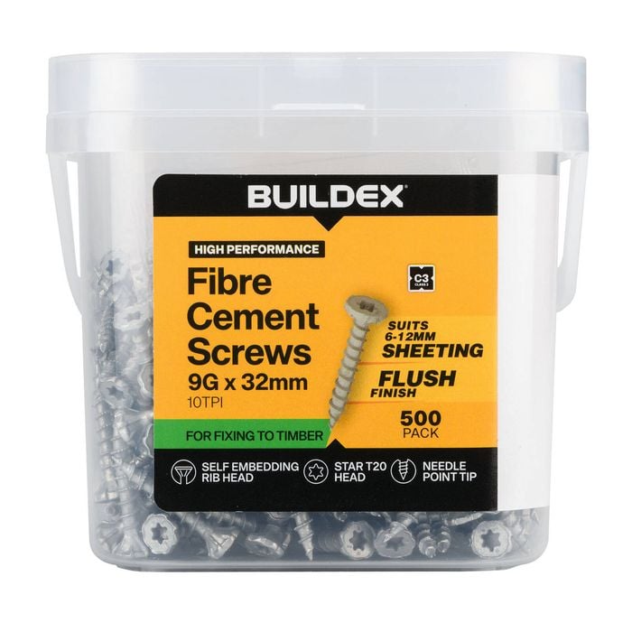 Buildex 9G x 32mm Class 3 Fibre Cement Screws - 500 Pack
