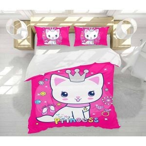 3D Princess Crown Cat 93 Bed Pillowcases Quilt King Size
