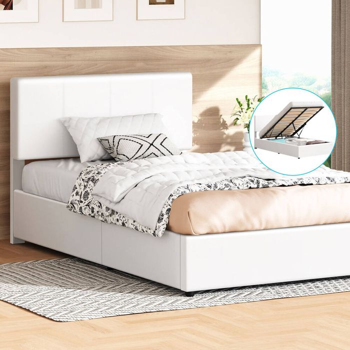 Alfordson Bed Frame King Single Gas Lift Storage White