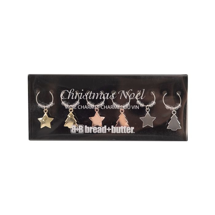 Bread And Butter Star And Tree Wine Glass Charms - 6 Pack Multi