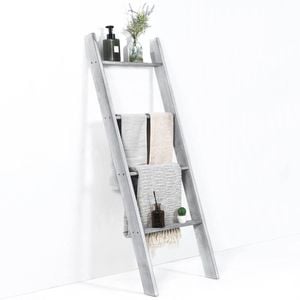Costway 4-tier Wall Leaning Blanket Ladder Wood Display Rack Grey