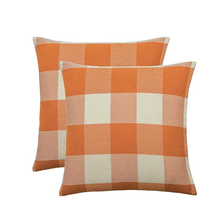Catzon 2 Pcs Buffalo Check Throw Pillow Covers for Farmhouse 40X40cm-Orange