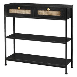 Levede Console Table with Drawers 3-Tier Slim Hallway Table 80cm Entryway Black