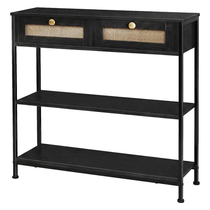 Levede Console Table with Drawers 3-Tier Slim Hallway Table 80cm Entryway Black