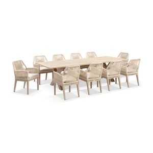 Tahitian 3m Aluminium Dining Table Light Oak With 10 Hugo Chairs & Cream Rope/cream Cushions