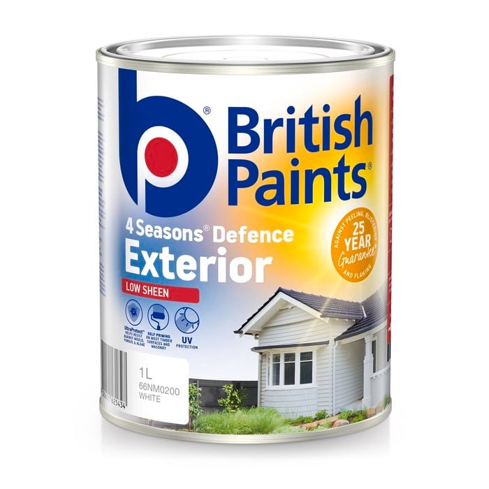 British Paints 4 Seasons Low Sheen White Exterior Paint - 1L