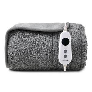 Dreamaker Teddy Fleece Electric Heated Throw Blanket Light Grey 130x160cm | Overheat Protection, Auto-off & Machine Washable