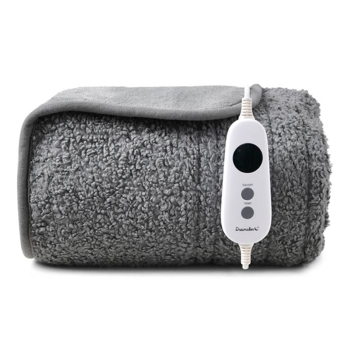 Dreamaker Teddy Fleece Electric Heated Throw Blanket Light Grey 130x160cm | Overheat Protection, Auto-Off & Machine Washable