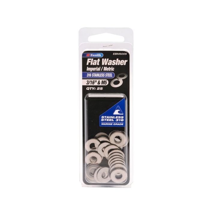 Zenith Flat Washer Suits 3/16" & M5 SS316 25pk