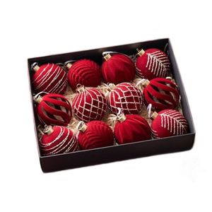Catzon 12 Pcs Flocked Christmas Balls Ornaments 8CM for Xmas Tree Holiday Wreath Garland Decor-Red