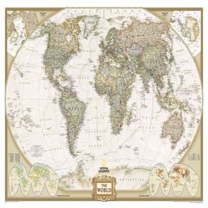 P&P Beige World Map Canvas Print With Modern Neutral Art For Decor Theme