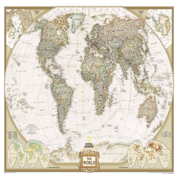 P&P Beige World Map Canvas Print With Modern Neutral Art For Decor Theme