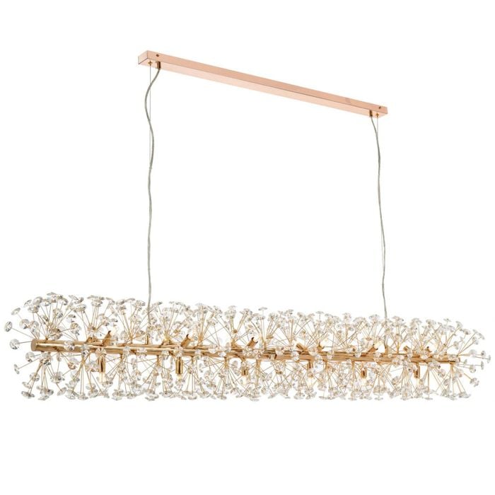 Telbix Lerida Modern Pendant Hanging Lamp Light Metal Crystal Gold Clear Gloss
