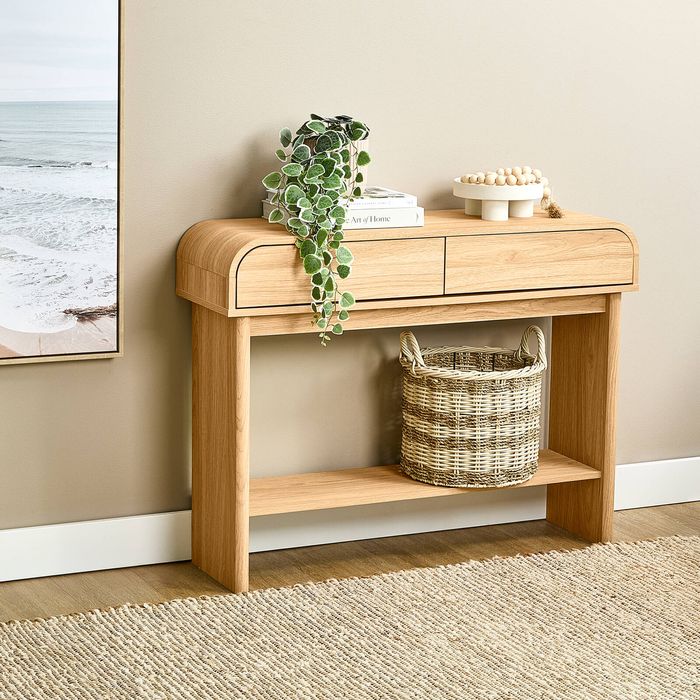 Astin Sinclair 1000 x 300 x 760mm Oak Jensen Curved Console Table ...