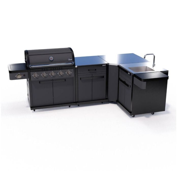 Coleman Pro Series 5 Burner Kitchen W/ Storage Corner & Sink Module Matt Black