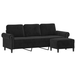 vidaXL 3-Seater Sofa 3-Seater Couch with Footstool Sofa Chair Black Velvet