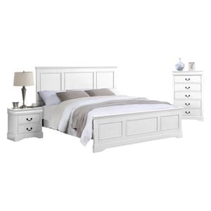 4 Pieces Bedroom Suite in Solid Wood & MDF King Size White Colour Bed, Bedside Table & Tallboy