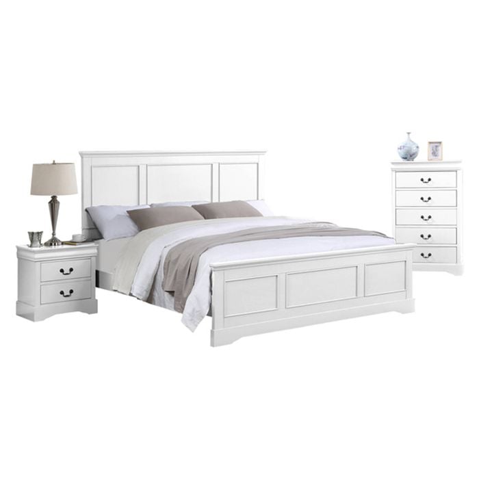 4 Pieces Bedroom Suite in Solid Wood & MDF King Size White Colour Bed, Bedside Table & Tallboy