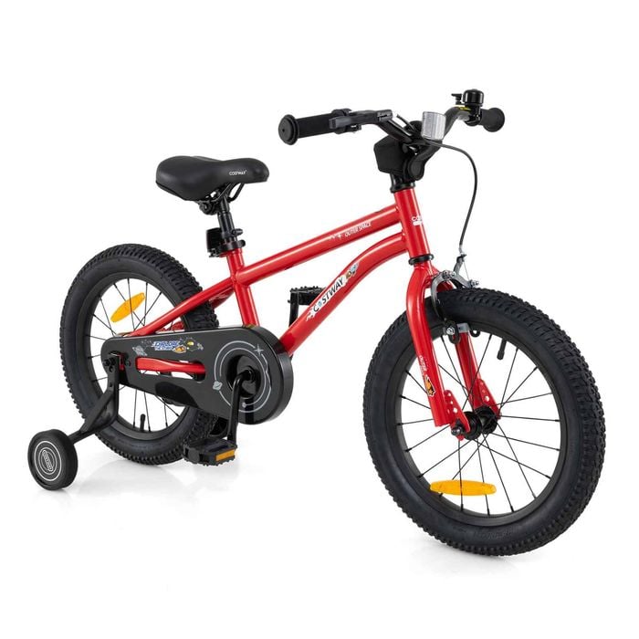 Costway Kids Dual-brake Bicycle W/training Wheels Adjustable Bike - Red