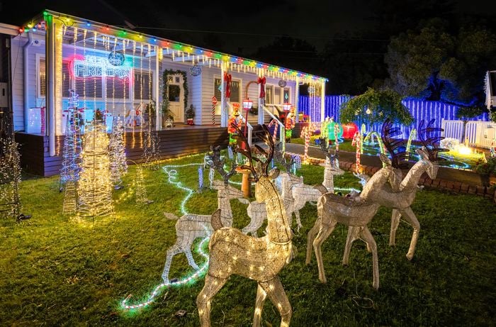 Christmas decorations in a front yard