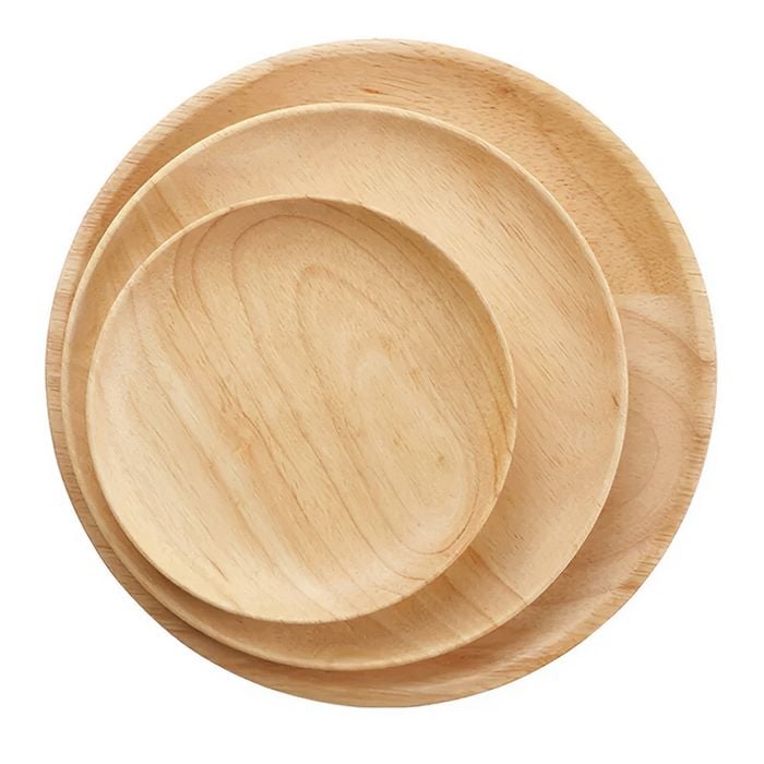 Anygleam Round Wooden Plates 3-Pc Set – Natural Wood Kitchen Tableware