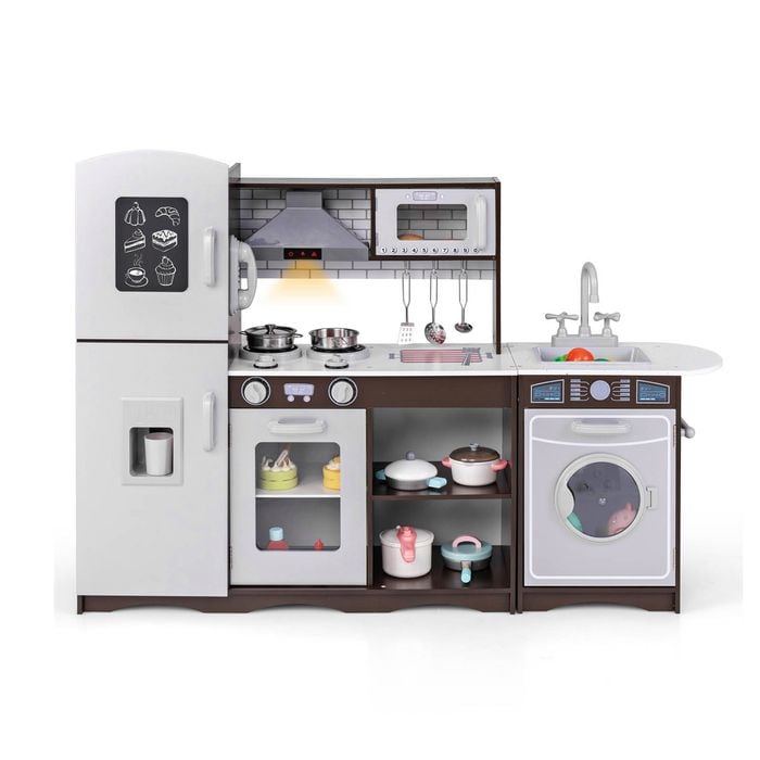 Costway Play Kitchen Chef Pretend Cooking Toy Set w/Accessories Brown