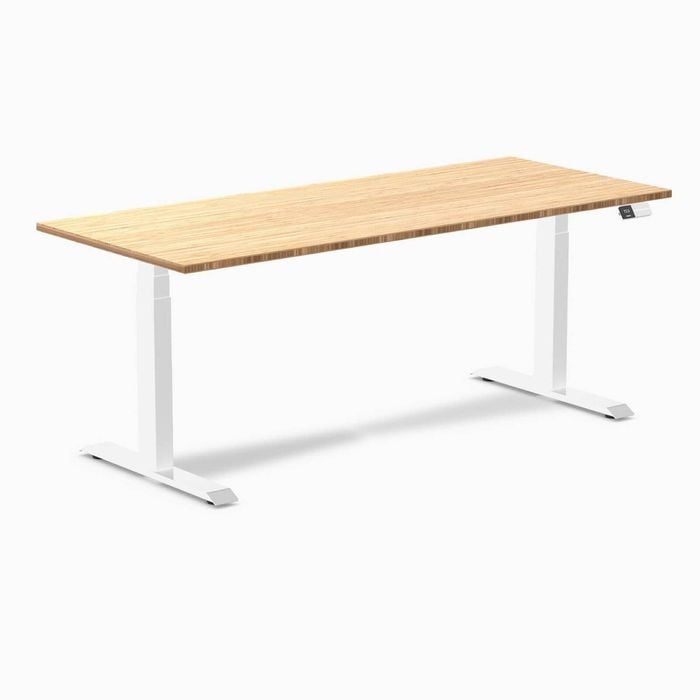 Desky Dual Sit To Stand Bamboo Desk 1800x750mm White Frame