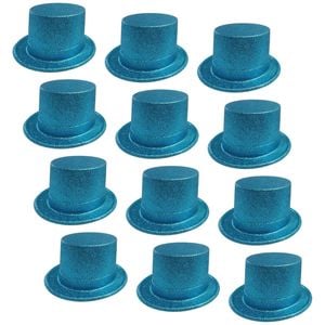 12x GLITTER TOP HAT Fancy Party Plastic Costume Tall Cap Fun Dress Up BULK Sky Blue