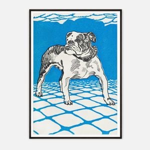 Galrie Charming Vintage Bulldog Art Print - Whimsical Canine Decor for Home, Black Frame, A1 60 x 84cm (23 x 33inch)