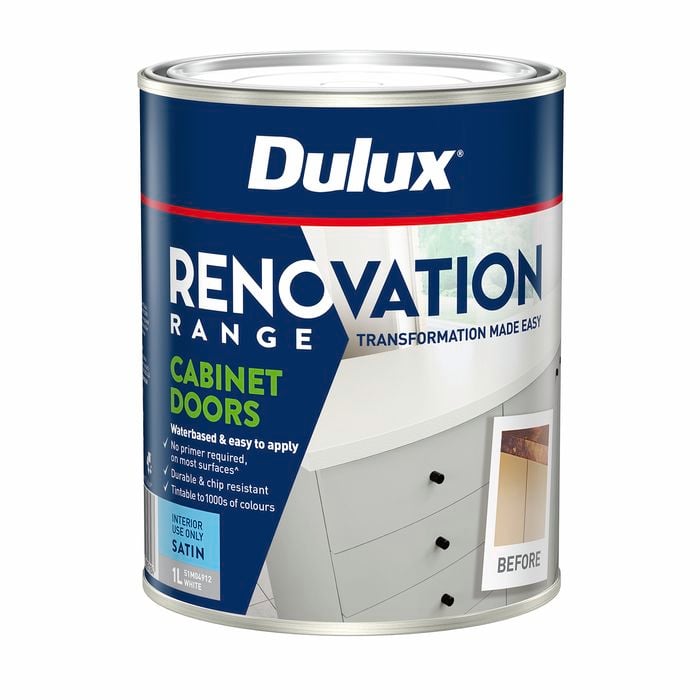Dulux 1L Satin White Renovation Range Cabinet Doors Waterbased Interior Coating - 1L
