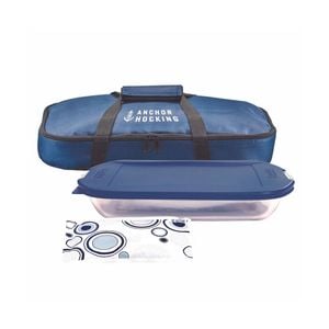 4pc Anchor Hocking Bake-N-Take Hot & Cold Casserole Glass Dish w Lid Set - Blue