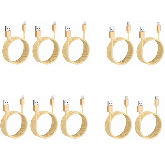 iWill 10 Pack 1m Data Transfer Charger Charging USB Cable Cord for Apple iPhone iPad iPod Bulk Braided Gold Strong Nylon