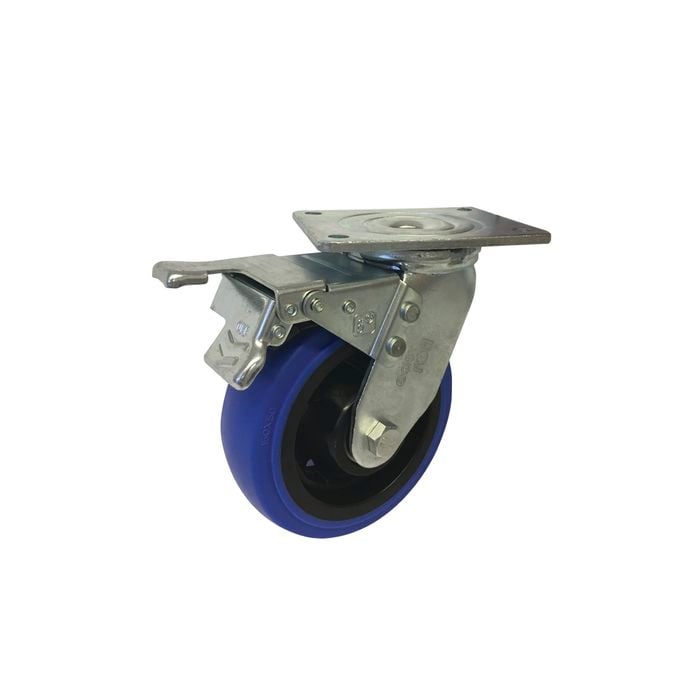 Easyroll 150mm 300kg Blue Elastic Rubber Swivel Plate and Brake Castor