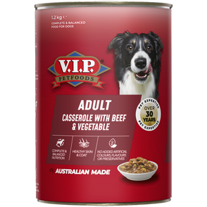 VIP 6 x 1.2kg Adult Wet Dog Food - Casserole with Beef and Vegetables