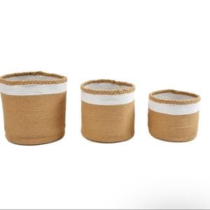 Yarra Textiles 3 PCS Jute/Cotton braided storage basket Flurry 30cm,25cm,20cm beige-white