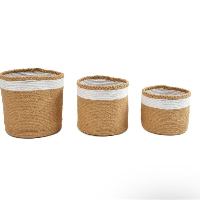 Yarra Textiles 3 PCS Jute/Cotton braided storage basket Flurry 30cm,25cm,20cm beige-white