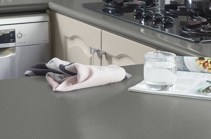 Refreshed grey benchtop.