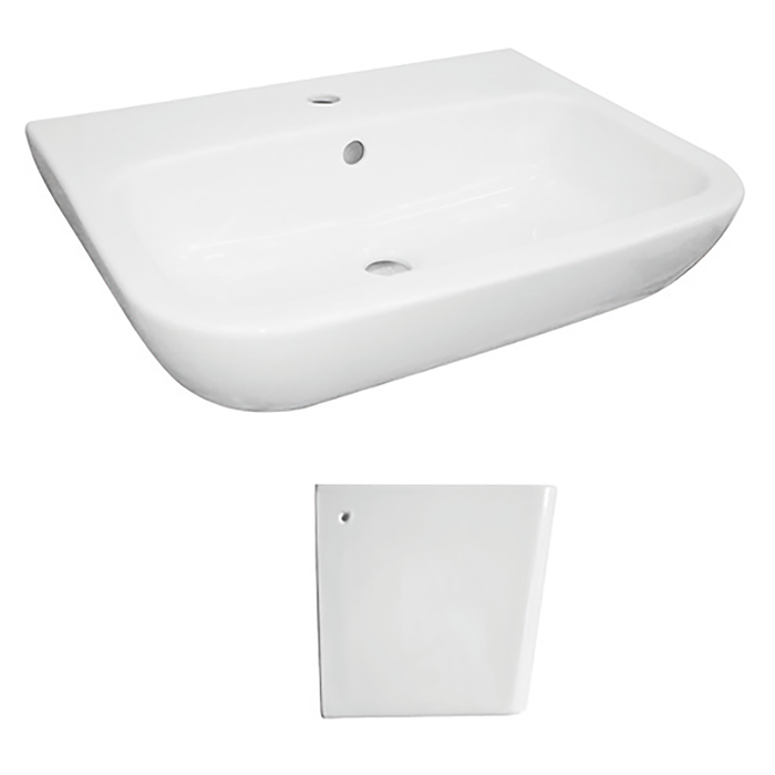 Johnson Suisse White Wall Mounted Basin 560 x 450 With 1 Taphole, Overflow and Shroud With Plug And Waste
