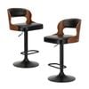 Oikiture 2x Bar Stools Swivel Gas Lift Leather Retro Black LUKA